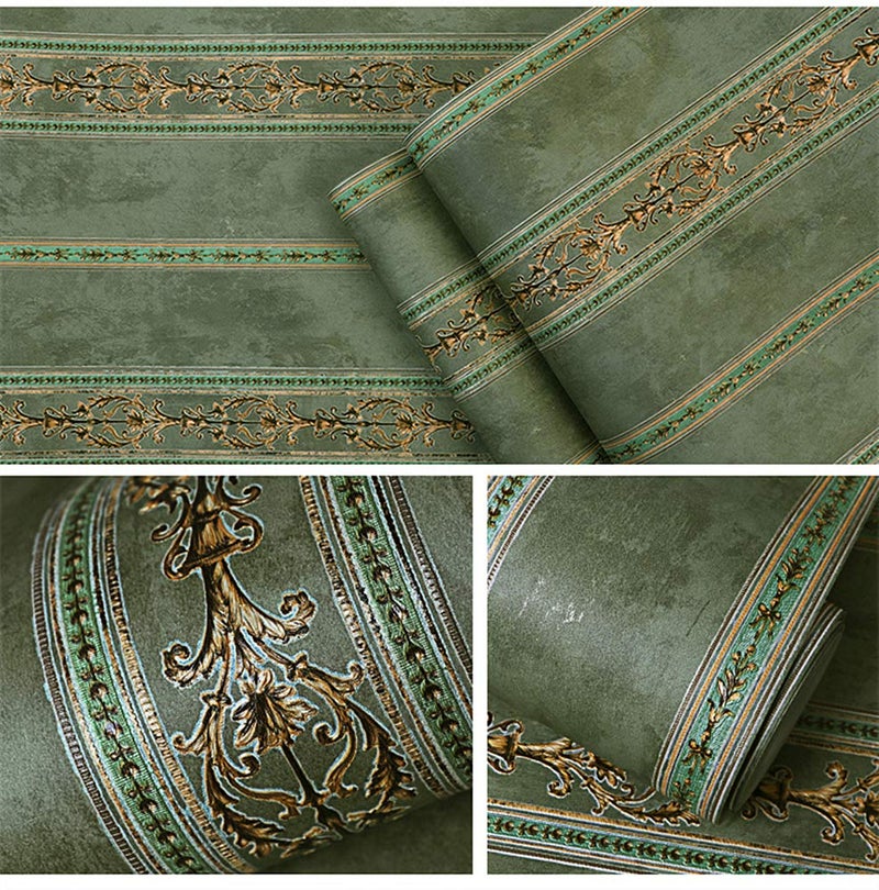Blooming Wall Textured Vintage Damasks Floral Pattern Wallpaper Wallcoverings for Walls, 57 Square ft/Roll (Green(Stripes)) - Image 2